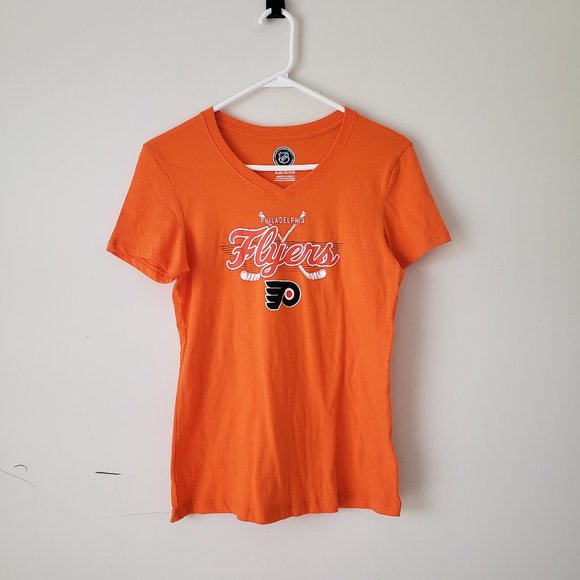 Philadelphia Flyers V-Neck T-Shirt Tee Girls XL (14/16) Orange NHL Youth Kids - Picture 1 of 10